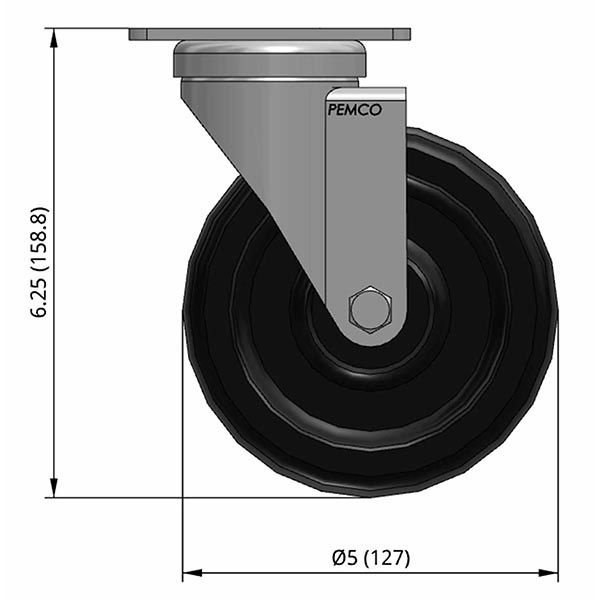 Side view drawing of caster with dimensions